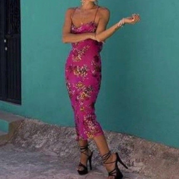 NWT Rat & Boa Kiki Silk Midi Dress Floral Pink Size S - Picture 2 of 12